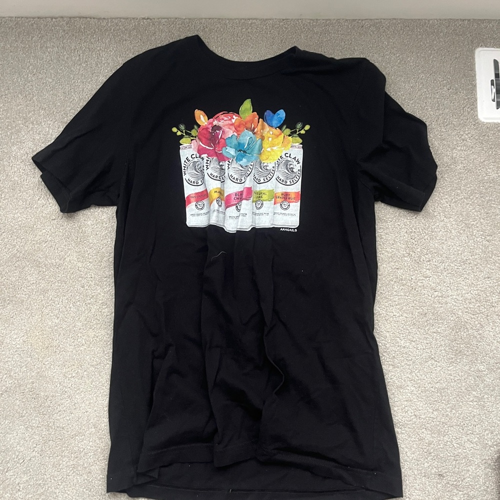 Black Tee with Colorful Beverage Graphic